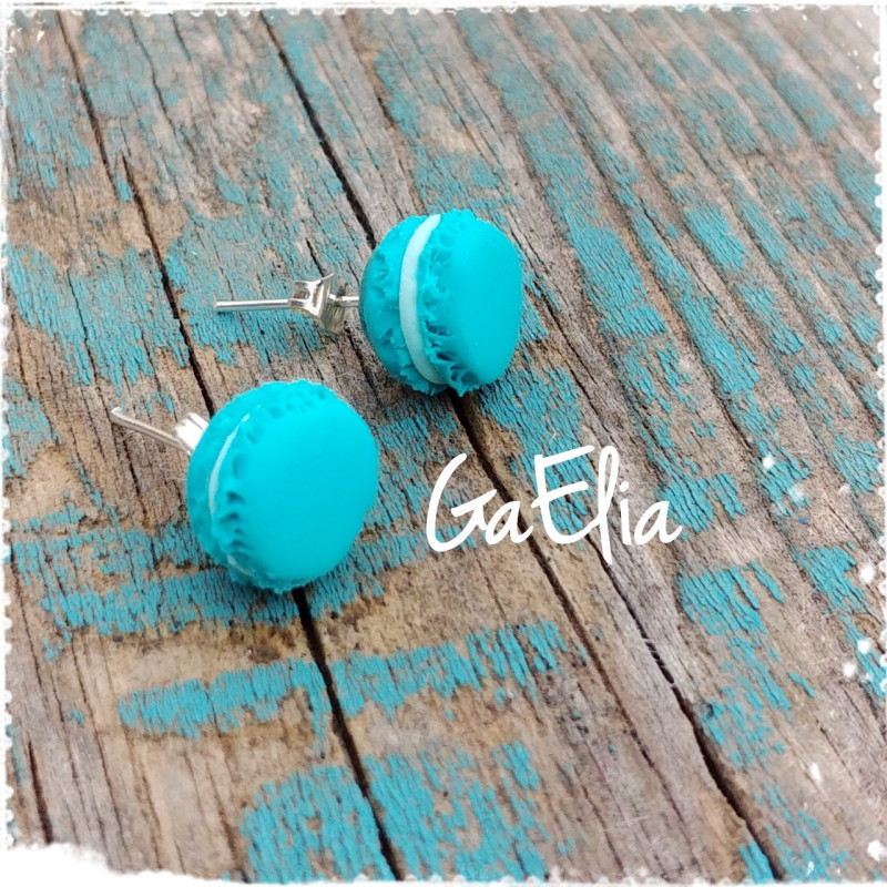 Puces d'oreilles mini macarons - Turquoise