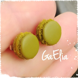 Puces d'oreilles mini macarons verts - Bijou fantaisie original