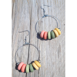 Créoles Fantaisie Multicolore en Fimo - Boucles d’Oreilles Fait Main