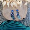 Boucles d'Oreilles en Émail Bleu et Or avec Perles Artisanales