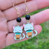 Boucles d'oreilles "Petit chat et Bubble Tea" avec perles Fimo