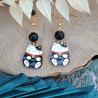 Boucles d'oreilles "Maneki-neko nocturne" avec perles Fimo