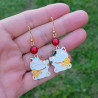 Boucles d'oreilles Maneki Neko avec perle rouge, porte-bonheur