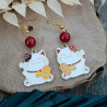 Boucles d'oreilles Maneki Neko avec perle rouge, porte-bonheur