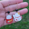 Boucles d'oreilles Maneki Neko avec perle en argile polymère  | GaElia