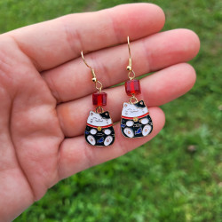 Boucles d'oreilles Maneki-Neko avec perles en verre, fait main