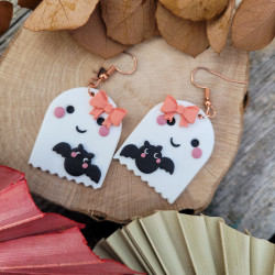 Boucles d'oreilles fantôme rigolo en polymère, spécial Halloween