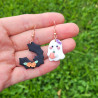 Boucles d'oreilles Halloween asymétriques fantôme et chauve-souris