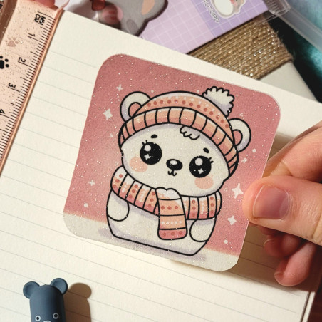 Sticker Ourson Kawaii Hiver | Création Artisanale