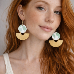 Boucles mariage vert sauge | Doré raffiné en laiton brossé