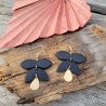 Boucles d'oreilles en fimo noir et pampille dorée