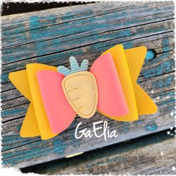 Barrette simili cuir jaune moutarde, corail et petite carotte