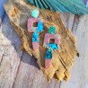 Boucles d'oreilles pendantes rose et turquoise