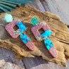 Boucles d’Oreilles Pailletées en Résine Bicolore rose et turquoise | GaElia