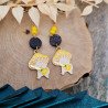 Boucles d'oreilles artisanales champignon avec guitare et perles en polymère