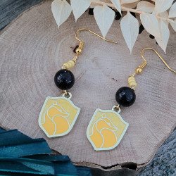 Boucles d'oreilles maison Poufsouffle avec perles en argile polymère, fait main.
