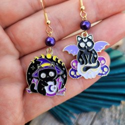 Boucles d'Oreilles Chat Noir Mystique - Charme Féerique sur Livres