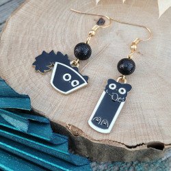 Boucles d'oreilles Chat Cache-Cache avec perle Fimo pailletée, accessoire fantaisie et amusant