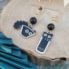 Boucles d'oreilles Chat Cache-Cache avec perle Fimo pailletée, accessoire fantaisie et amusant