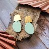 Boucles d'oreilles pendantes de couleur vert sauge or martelé.