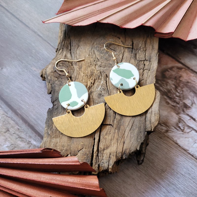 Boucles sauge demi-lune or.
