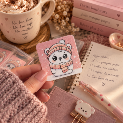Sticker Ourson Kawaii Hiver | Création Artisanale
