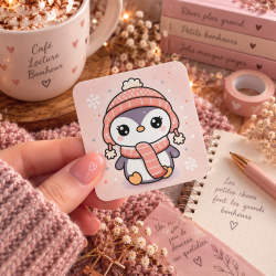 Sticker Pingouin Kawaii Pailleté ou Givré | Création Artisanale Hiver