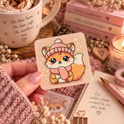Sticker Renard Kawaii Hiver Pailleté | Fait Main