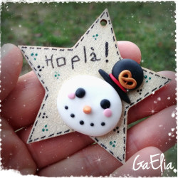 Magnet Bonhomme de Neige en argile – "Hopla !" Fait main